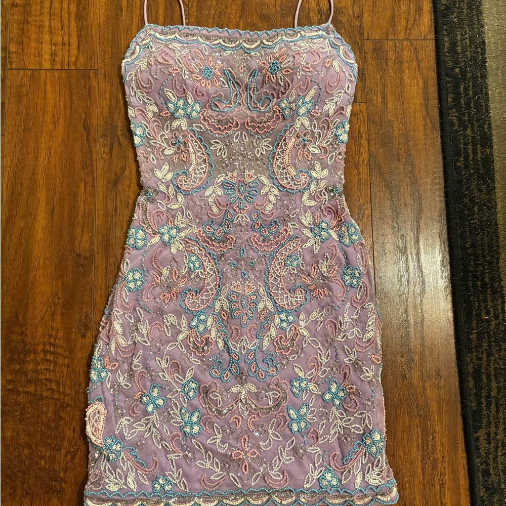 Elegant Embroidered Mini Dress in Purple